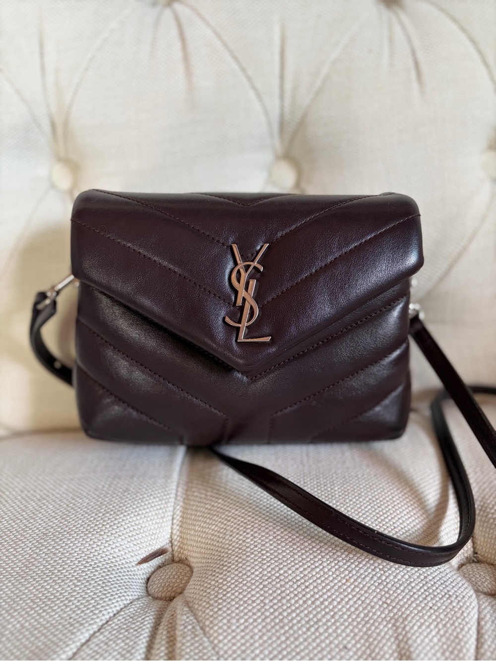 Saint Laurent Burgundy Loulou Toy Bag in Quilted Leather